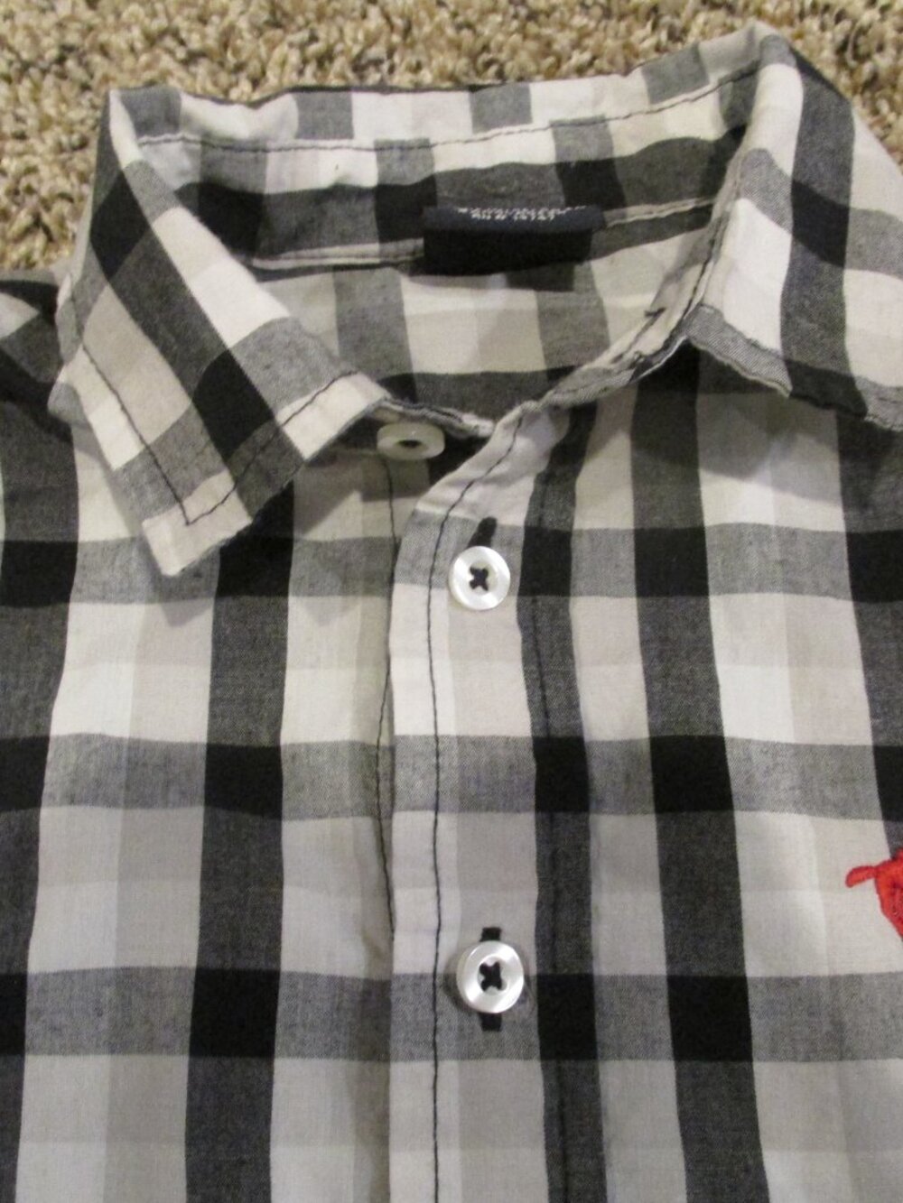 Wrangler Button Up Dress Shirt Boys 5T Black White Plaid Check Long Sleeve Top‎ - Picture 3 of 5